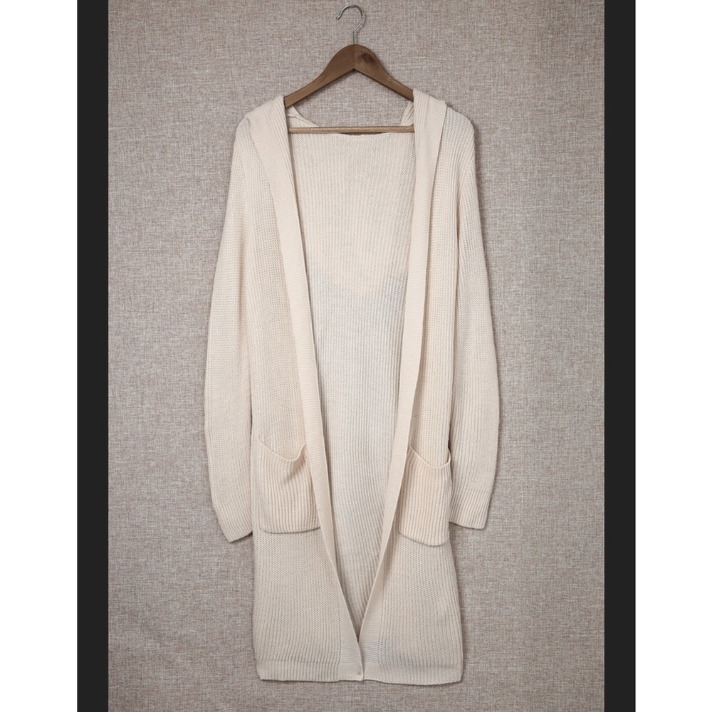1 Left! 🎉 Beige Hooded Long Open Front Cardigan - Picture 5 of 10